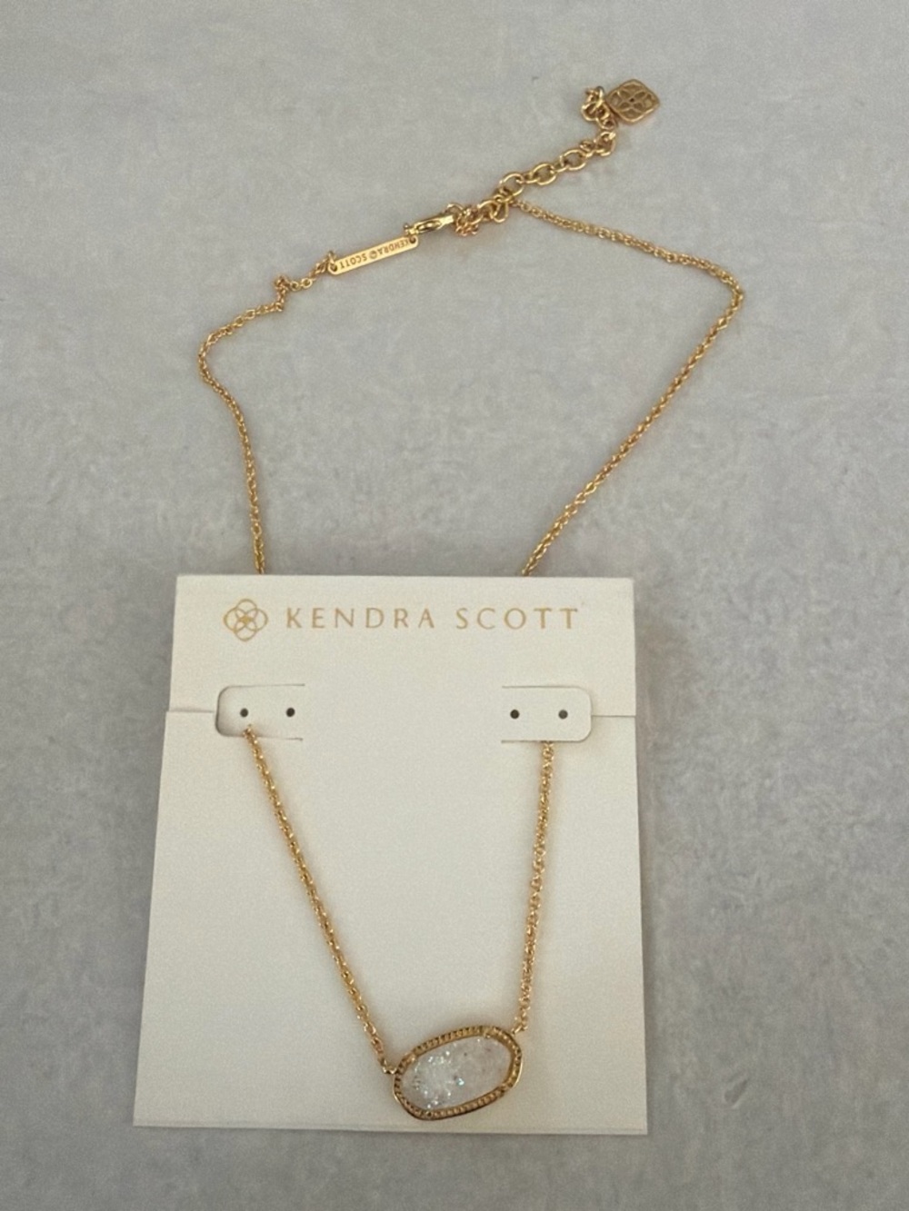 Kendra Scott Gold Necklace with White Drusy Pendant